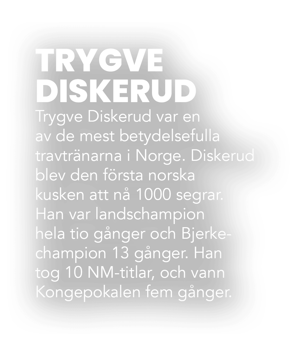 TRYGVE DISKERUD Trygve Diskerud var en av de mest betydelsefulla travtr narna i Norge. Diskerud blev den f rsta norsk...